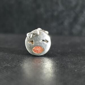 Pandora Charm Playful Wink Emoji Silver Pink Enamel Lips Bead #797028EN161 C14